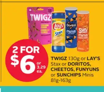 Rexall TWIGZ 130g or LAY'S Stax or DORITOS, CHEETOS, FUNYUNS or SUNCHIPS Minis 81g-163g offer