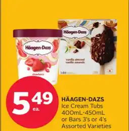 Rexall HÄAGEN-DAZS Ice Cream Tubs 400mL-450mL or Bars 3' s or 4' s offer