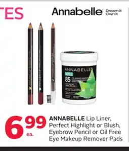 Rexall ANNABELLE Lip Liner, Perfect Highlight or Blush, Eyebrow Pencil or Oil Free Eye Makeup Remover Pads offer