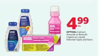 Rexall OPTION+ Calcium Antacids or Bismuth Caplets or Liquids offer