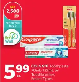 Rexall COLGATE Toothpaste 70mL-133mL or Toothbrushes offer
