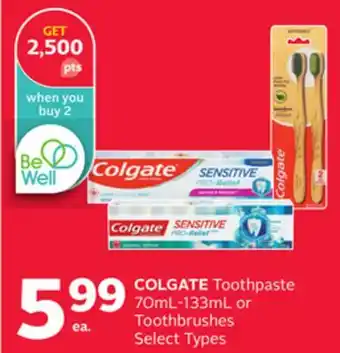 Rexall COLGATE Toothpaste 70mL-133mL or Toothbrushes offer