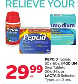 Rexall PEPCID Tablets 50' s-60' s, IMODIUM 2mg Tablets 20' s-36' s or LACTAID offer