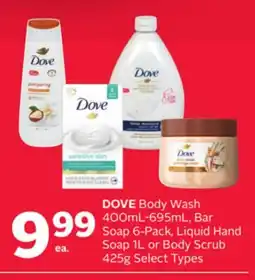Rexall DOVE Body Wash 400mL-695mL, Bar Soap 6-Pack, Liquid Hand Soap 1L or Body Scrub 425g offer