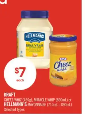 Shoppers Drug Mart KRAFT CHEEZ WHIZ (450g), MIRACLE WHIP (890mL) or HELLMANN'S MAYONNAISE (710mL - 890mL) offer
