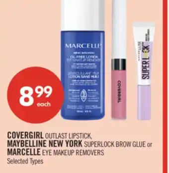 Shoppers Drug Mart COVERGIRL OUTLAST LIPSTICK, MAYBELLINE NEW YORK SUPERLOCK BROW GLUE or MARCELLE EYE MAKEUP REMOVERS offer
