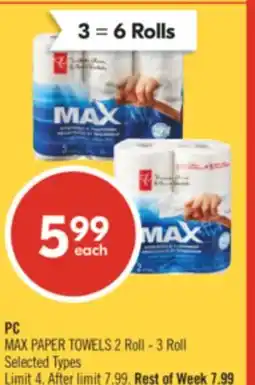Shoppers Drug Mart PC MAX PAPER TOWELS 2 Roll - 3 Roll offer