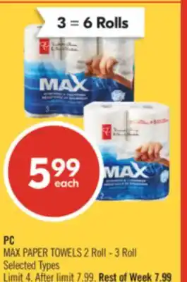 Shoppers Drug Mart PC MAX PAPER TOWELS 2 Roll - 3 Roll offer