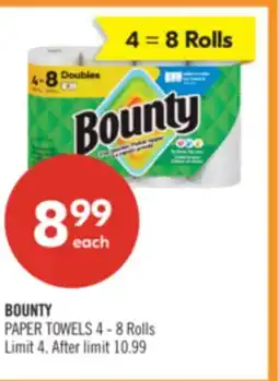 Shoppers Drug Mart BOUNTY PAPER TOWELS 4 - 8 Rolls offer