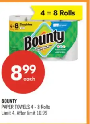 Shoppers Drug Mart BOUNTY PAPER TOWELS 4 - 8 Rolls offer