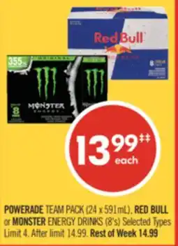 Shoppers Drug Mart POWERADE TEAM PACK (24 x 591mL), RED BULL or MONSTER ENERGY DRINKS (8's) offer