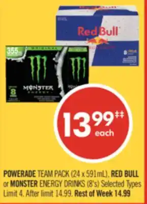 Shoppers Drug Mart POWERADE TEAM PACK (24 x 591mL), RED BULL or MONSTER ENERGY DRINKS (8's) offer