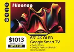 Leon's Hisense 65 4K Smart Mini-LED MR480 QLED TV - 65U78N offer