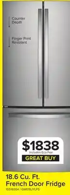 Leon's GE Fingerprint Resistant 33 Counter-Depth French-Door Refrigerator (18.6 Cu.Ft.)- GWE19JYLFS offer