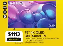 Leon's Samsung 75 4k Smart Q6F QLED TV - QN75Q6FAAFXZC offer