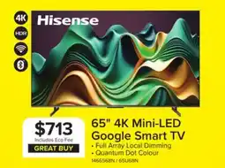 Leon's Hisense 65 4K Smart Mini-LED MR240 QLED TV - 65U68N offer