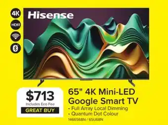 Leon's Hisense 65 4K Smart Mini-LED MR240 QLED TV - 65U68N offer