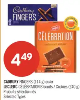 Pharmaprix CADBURY FINGERS (114g) or LECLERC CÉLÉBRATION Cookies (240g) offer