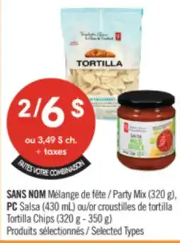 Pharmaprix NO NAME Party Mix (320 g), PC Salsa (430 mL) or Tortilla Chips (320 g - 350 g) offer