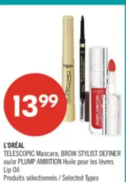 Pharmaprix L'ORÉAL TELESCOPIC Mascara, BROW STYLIST DEFINER or PLUMP AMBITION Lip Oil offer