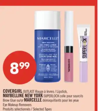 Pharmaprix COVERGIRL OUTLAST Lipstick, MAYBELLINE NEW YORK SUPERLOCK or MARCELLE Eye Makeup Removers offer