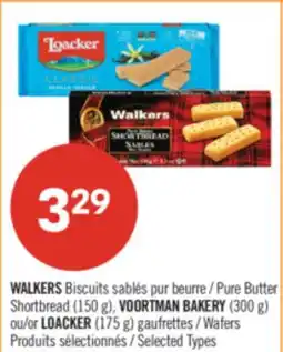 Pharmaprix WALKERS Pure Butter Shortbread (150 g), VOORTMAN BAKERY (300 g) or LOACKER (175 g) Wafers offer
