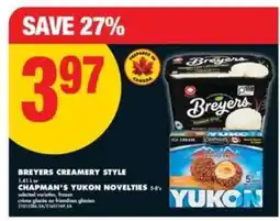 No Frills BREYERS CREAMERY STYLE or CHAPMAN'S YUKON NOVELTIES offer