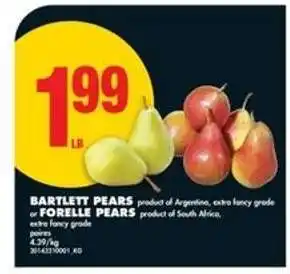 No Frills BARTLETT PEARS or FORELLE PEARS offer