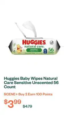 Voilà Huggies Baby Wipes Natural Care Sensitive Unscented 56 Count offer