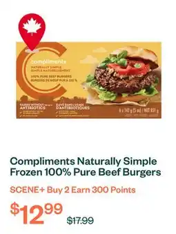 Voilà Compliments Naturally Simple Frozen 100% Pure Beef Burgers Raised Without Antibiotics 851 g offer