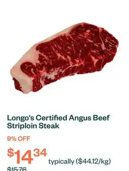 Voilà Longo's Certified Angus Beef Striploin Steak offer