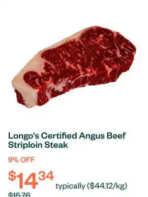 Voilà Longo's Certified Angus Beef Striploin Steak offer