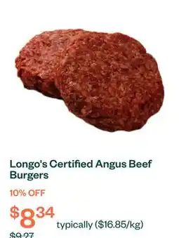 Voilà Longo's Certified Angus Beef Burgers offer