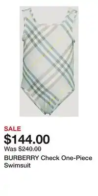 Holt Renfrew BURBERRY Check One-Piece Swimsuit offer