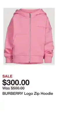 Holt Renfrew BURBERRY Logo Zip Hoodie offer