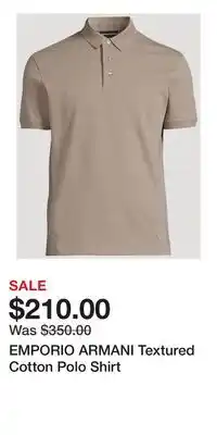 Holt Renfrew EMPORIO ARMANI Textured Cotton Polo Shirt offer
