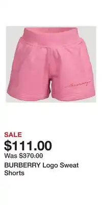 Holt Renfrew BURBERRY Logo Sweat Shorts offer