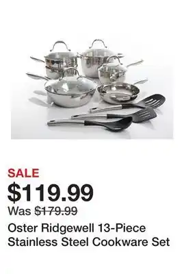 TSC Stores Oster Ridgewell 13-Piece Stainless Steel Cookware Set offer