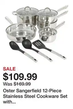 TSC Stores Oster Sangerfield 12-Piece Stainless Steel Cookware Set with Kitchen Utensils offer