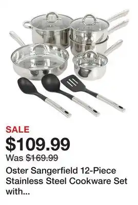 TSC Stores Oster Sangerfield 12-Piece Stainless Steel Cookware Set with Kitchen Utensils offer