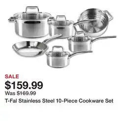 TSC Stores T-Fal Stainless Steel 10-Piece Cookware Set offer