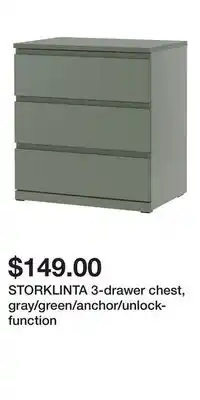 IKEA STORKLINTA 3-drawer chest, gray/green/anchor/unlock-function offer