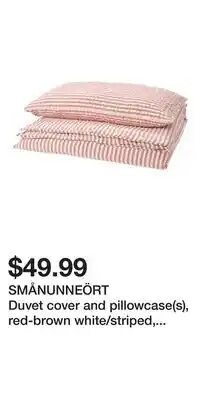 IKEA SMÅNUNNEÖRT Duvet cover and pillowcase(s), red-brown white/striped, Twin offer