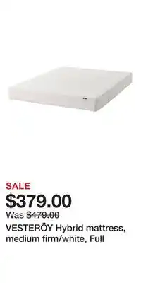 IKEA VESTERÖY Hybrid mattress, medium firm/white, Full offer