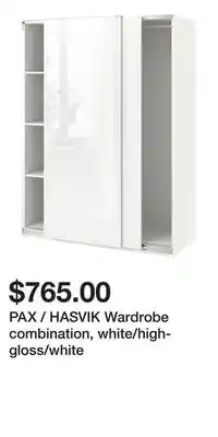IKEA PAX / HASVIK Wardrobe combination, white/high-gloss/white offer