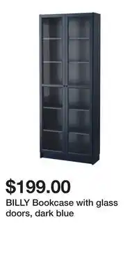 IKEA BILLY Bookcase with glass doors, dark blue offer