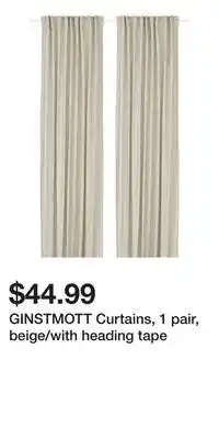 IKEA GINSTMOTT Curtains, 1 pair, beige/with heading tape offer