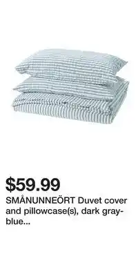 IKEA SMÅNUNNEÖRT Duvet cover and pillowcase(s), dark gray-blue white/striped offer