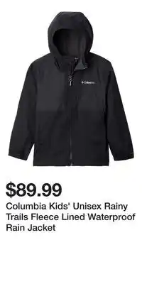 Mark's Columbia Kids' Unisex Rainy Trails Fleece Lined Waterproof Rain Jacket offer