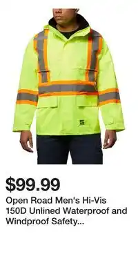 Mark's Open Road Men's Hi-Vis 150D Unlined Waterproof and Windproof Safety Rain Jacket offer
